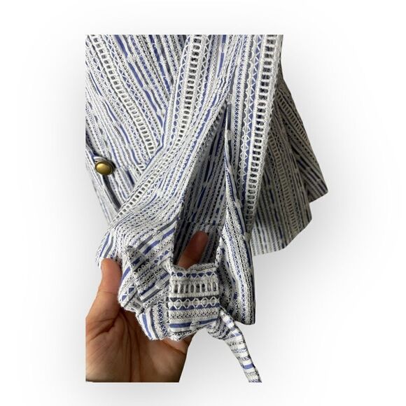 Waverly Grey Peplum Jacket Single Button Eyelet Tie Sleeves Cotton Size M - $218 - Picture 9 of 11